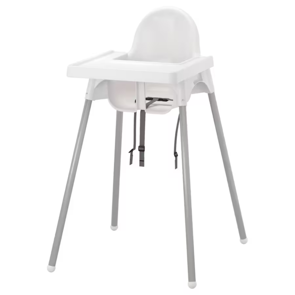 ANTILOP Highchair with safety belt, white/silver-colour